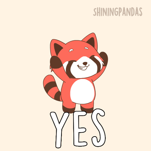 A red panda cartoon holds a “YES” sign.