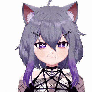 a girl with cat ears and purple hair is wearing a pentagram choker
