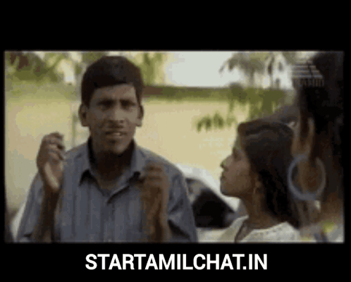 a man and a woman are talking to each other with the words starttamilchat.in on the bottom