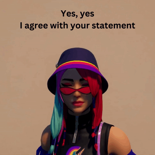 a picture of a girl with red hair and a purple hat with the words yes yes i agree with your statement