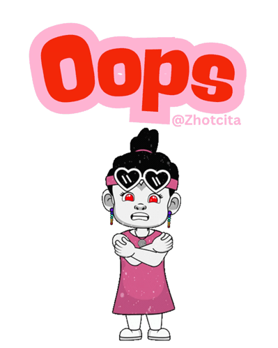 A cartoon girl holds a broken object beneath pink “Oops” lettering.