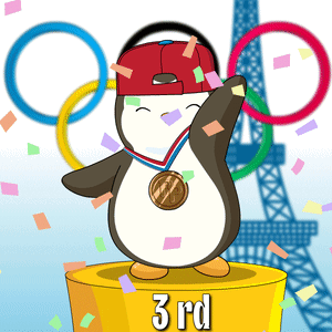 a penguin wearing a medal stands on a podium with the number 3rd on it