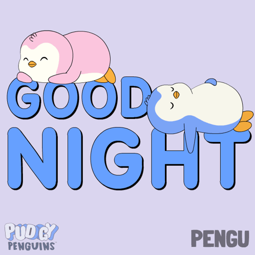 a penguin is sleeping on a cloud with the words good night below it