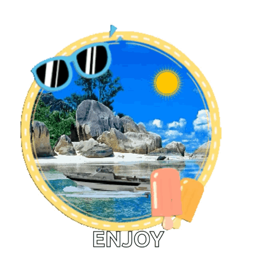 a picture of a boat on a beach with the word enjoy below it