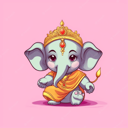 a cartoon drawing of a baby elephant wearing a gold crown