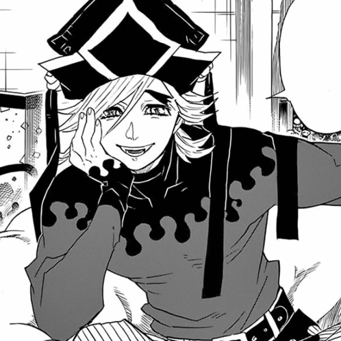 a black and white drawing of a man with a hat on his head