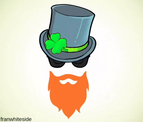 a greeting card for st. patrick 's day with a top hat and a red beard