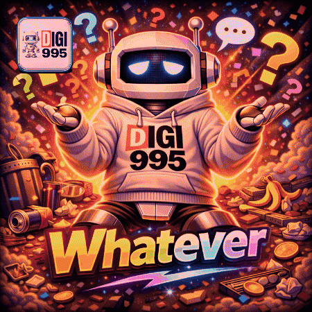 Colorful robot poster reads “Whatever.”