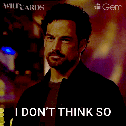 a man with a beard says " i don 't think so " in front of a gem logo