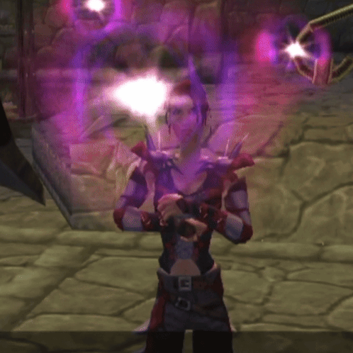 a person in a video game with a purple light coming out of their head