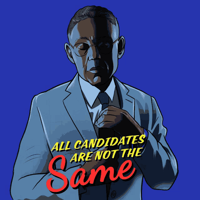a cartoon of a man in a suit and tie with the words " all candidates are not the same "