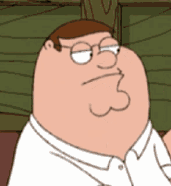 Peter Griffin closes his eyes and grimaces in irritation.