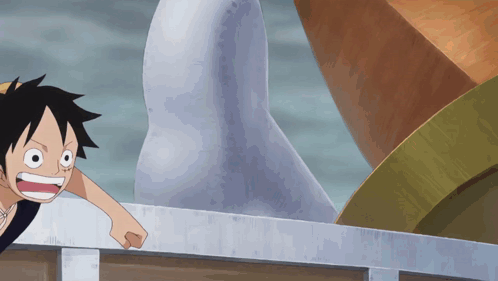 monkey d luffy from one piece is standing on a bridge