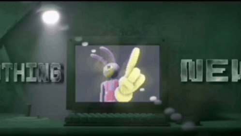 a computer screen shows a cartoon character and the words " thing new " below it