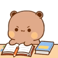 Dudu angrily writes or slams a pencil beside open books.
