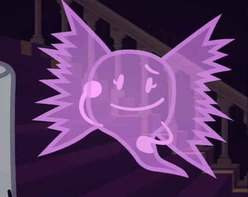 a cartoon drawing of a purple ghost with headphones on