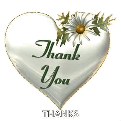 A white heart-shaped floral card reads “Thank You.”