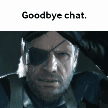 a man with an eye patch and the words goodbye chat on the bottom