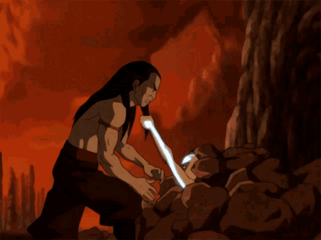 a cartoon of a man standing next to another man with a light coming out of his back
