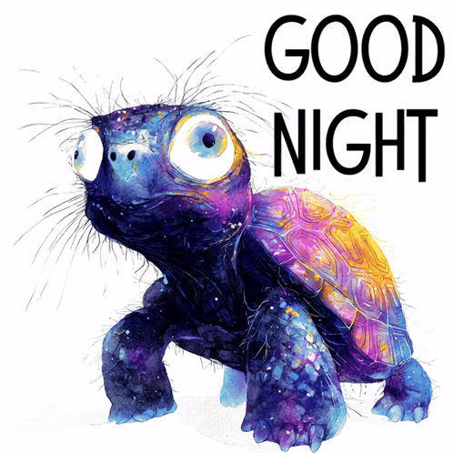 a picture of a turtle with the words good night written above it