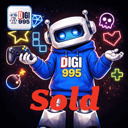 a robot wearing a blue digi 995 hoodie holds a game controller