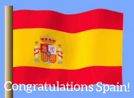 a spanish flag with the words congratulations spain on the bottom