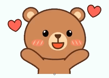 A smiling cartoon bear holds out its arms while red hearts float around it.
