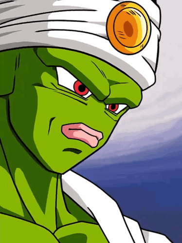 a green cartoon character with red eyes and a bandaged head