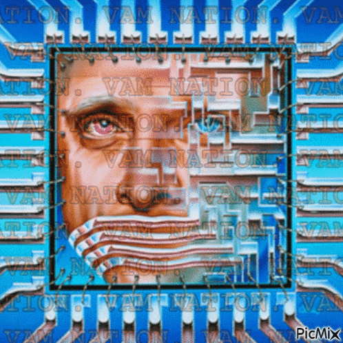 a painting of a man 's face is surrounded by the words " van nation "