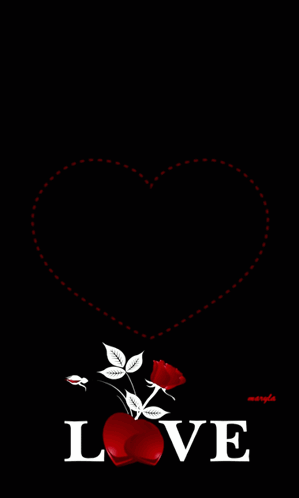 A black card shows a dotted heart outline and the word “LOVE.”