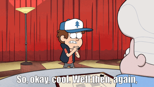 a cartoon of dipper from gravity falls talking to an older man