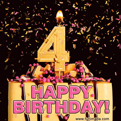 a cake with a candle in the shape of the number four