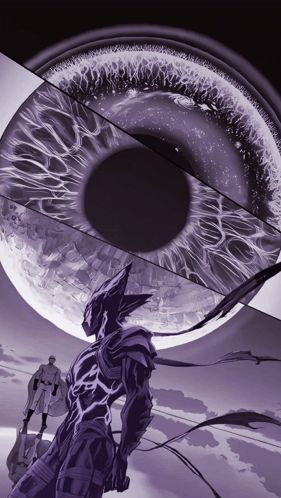 a black and white drawing of a giant eye