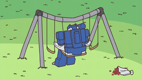a cartoon drawing of a robot sitting on a swing