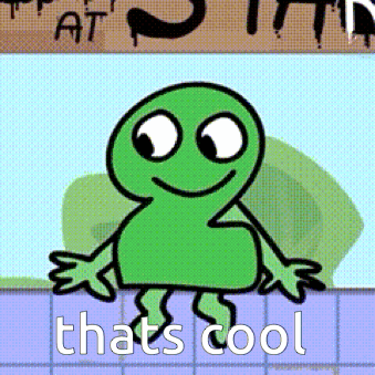a cartoon character with the words that 's cool written below it