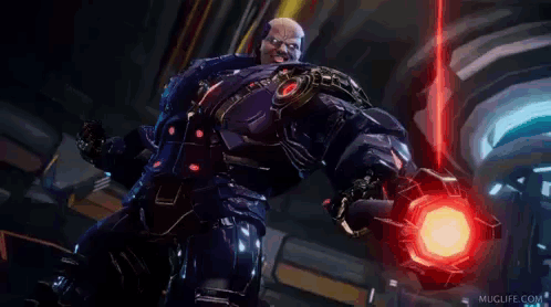 a video game character is holding a red light in his hand .
