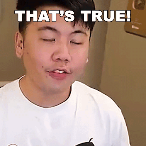 a man with his eyes closed has the words that 's true written on his face