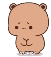 A small brown cartoon bear looks down sadly with “SORRY” text.