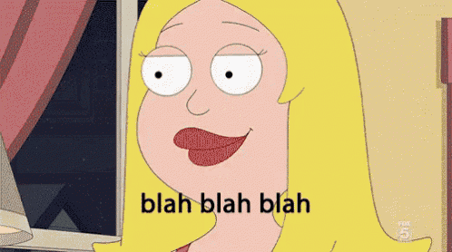 a cartoon character says blah blah blah