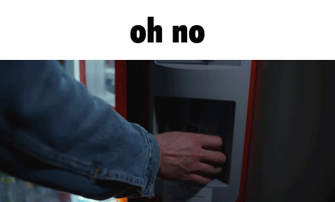a person using a vending machine that says oh no on the bottom
