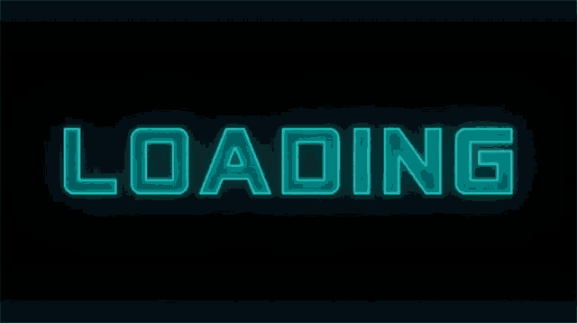 the word loading is glowing in blue on a black background