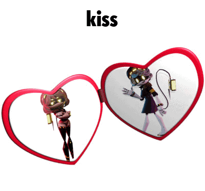 a heart with a picture of a robot inside of it with the word kiss above it