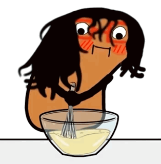a cartoon character is whisking something in a bowl with a whisk