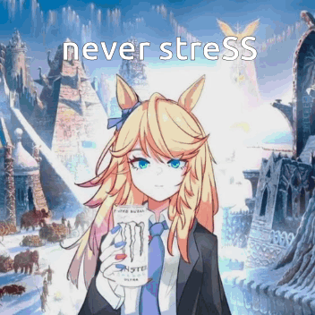 a girl in a suit and tie is holding a can of monster energy drink .