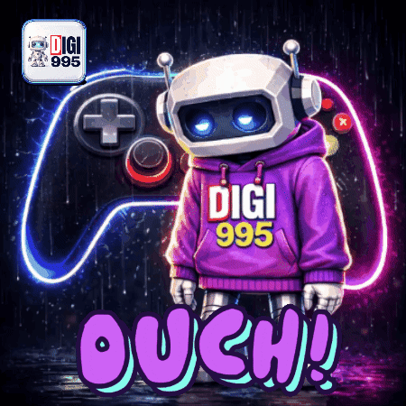 A neon gaming robot graphic says “DIGI 995” and “OUCH!”