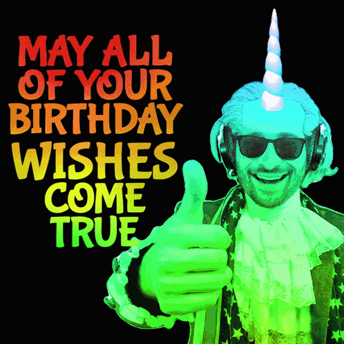 a man with a unicorn horn is giving a thumbs up