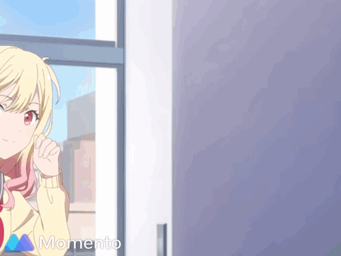 a girl with blonde hair and pink pigtails is wearing a yellow sweater and a red tie