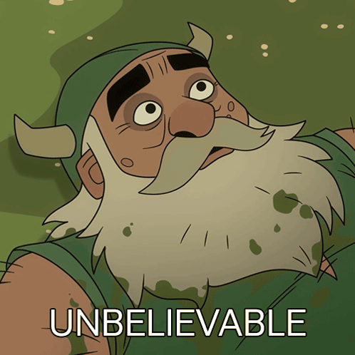 a cartoon drawing of a man with a beard and horns with the words unbelievable below him