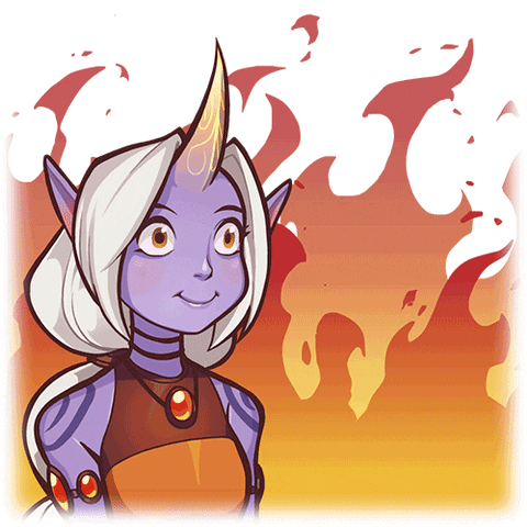 Soraka smiles in a warm illustrated portrait with red-and-white shapes behind her.