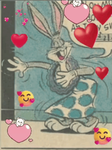 a cartoon of bugs bunny with hearts around him